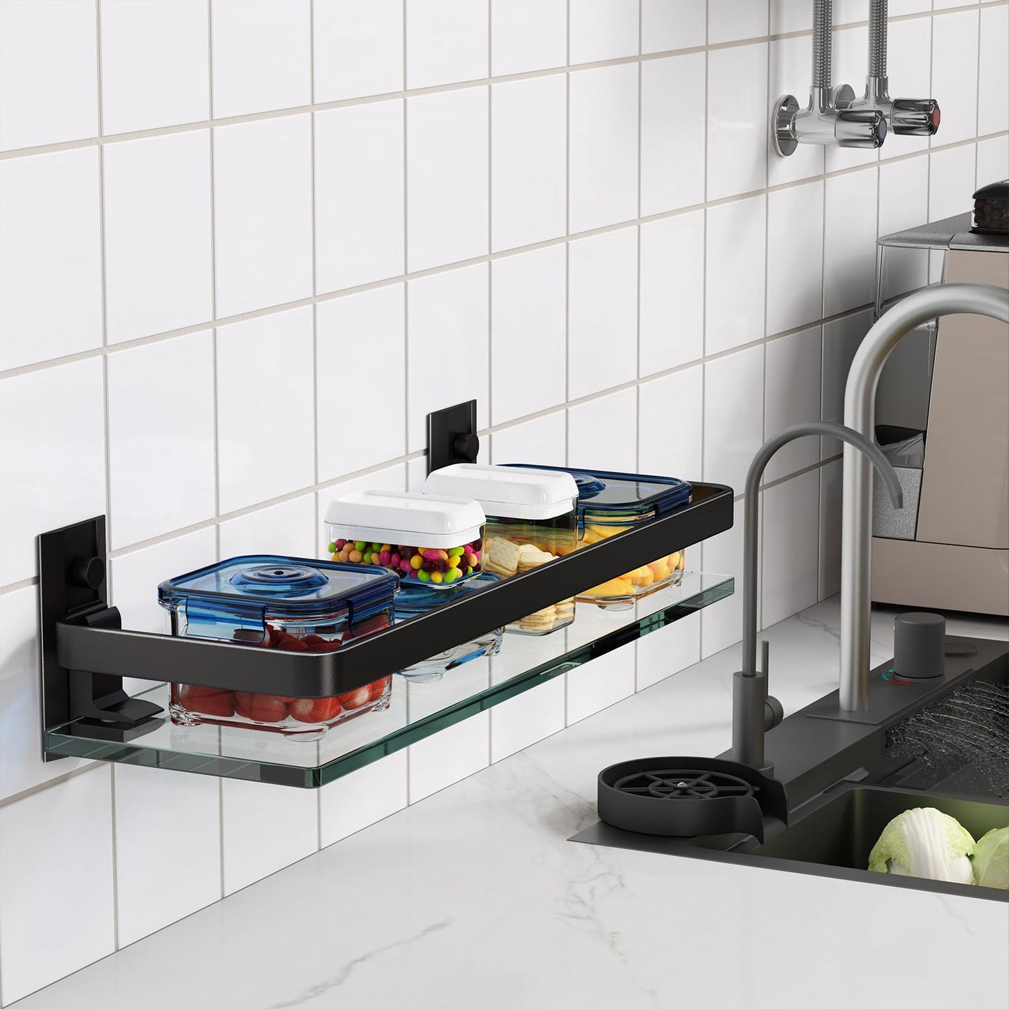 Danpoo Bathroom Shelves Wall Mount, Tempered Glass Floating Shelves
