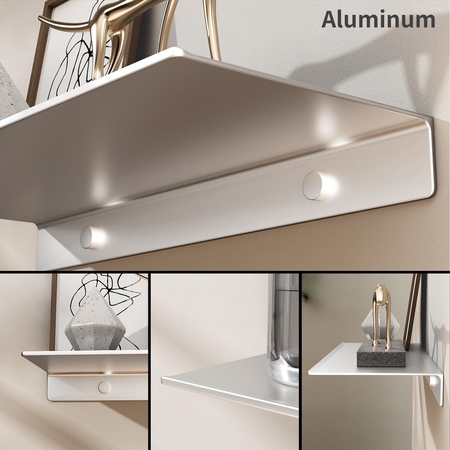 Danpoo Floating Shelf, Metal Wall Shelf for Bathroom/Living Room/Kitchen/Bedroom, Display Shelf for Collectibles