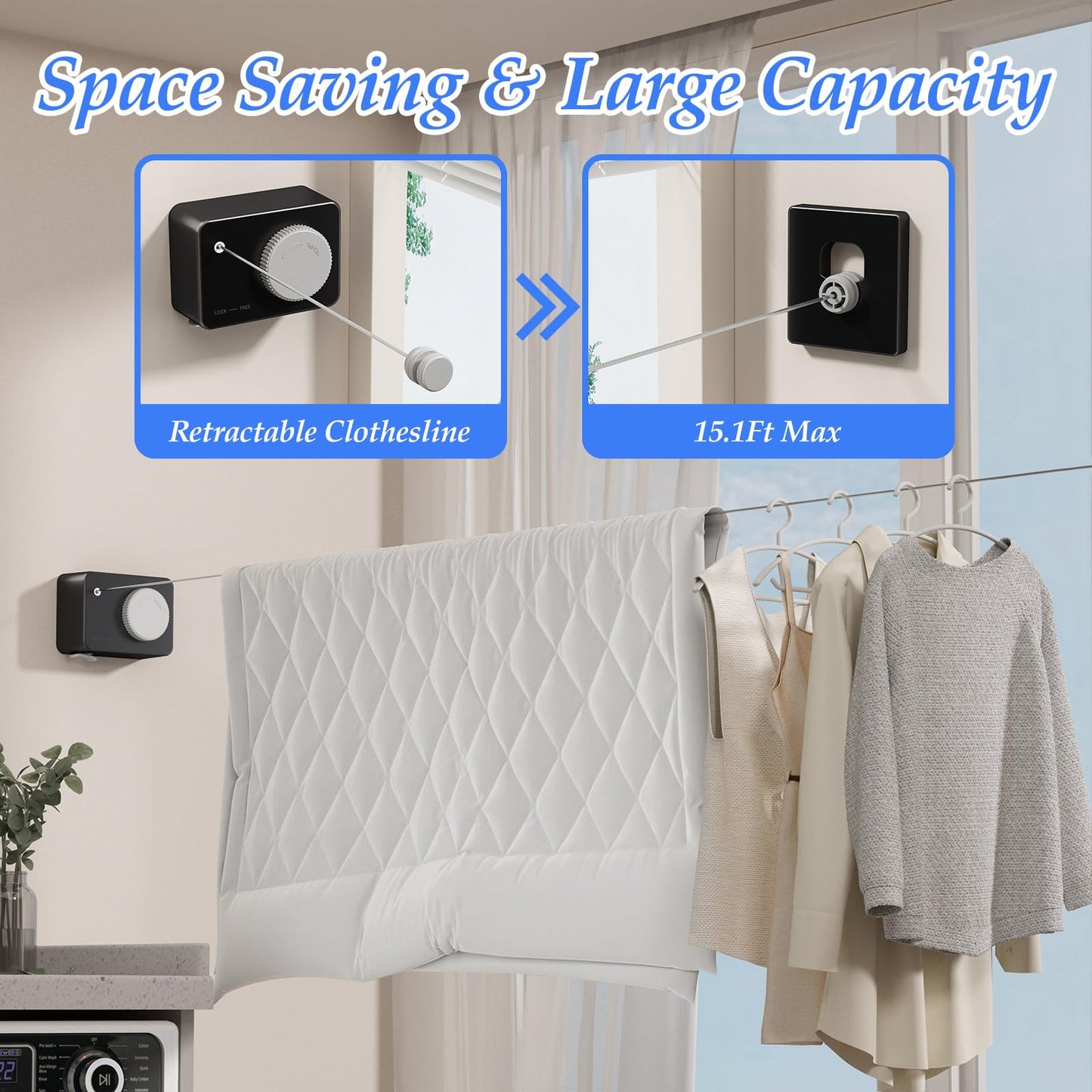 Danpoo Indoor Clothesline Retractable Laundry Line Clothes Drying Line Retractable Clothesline