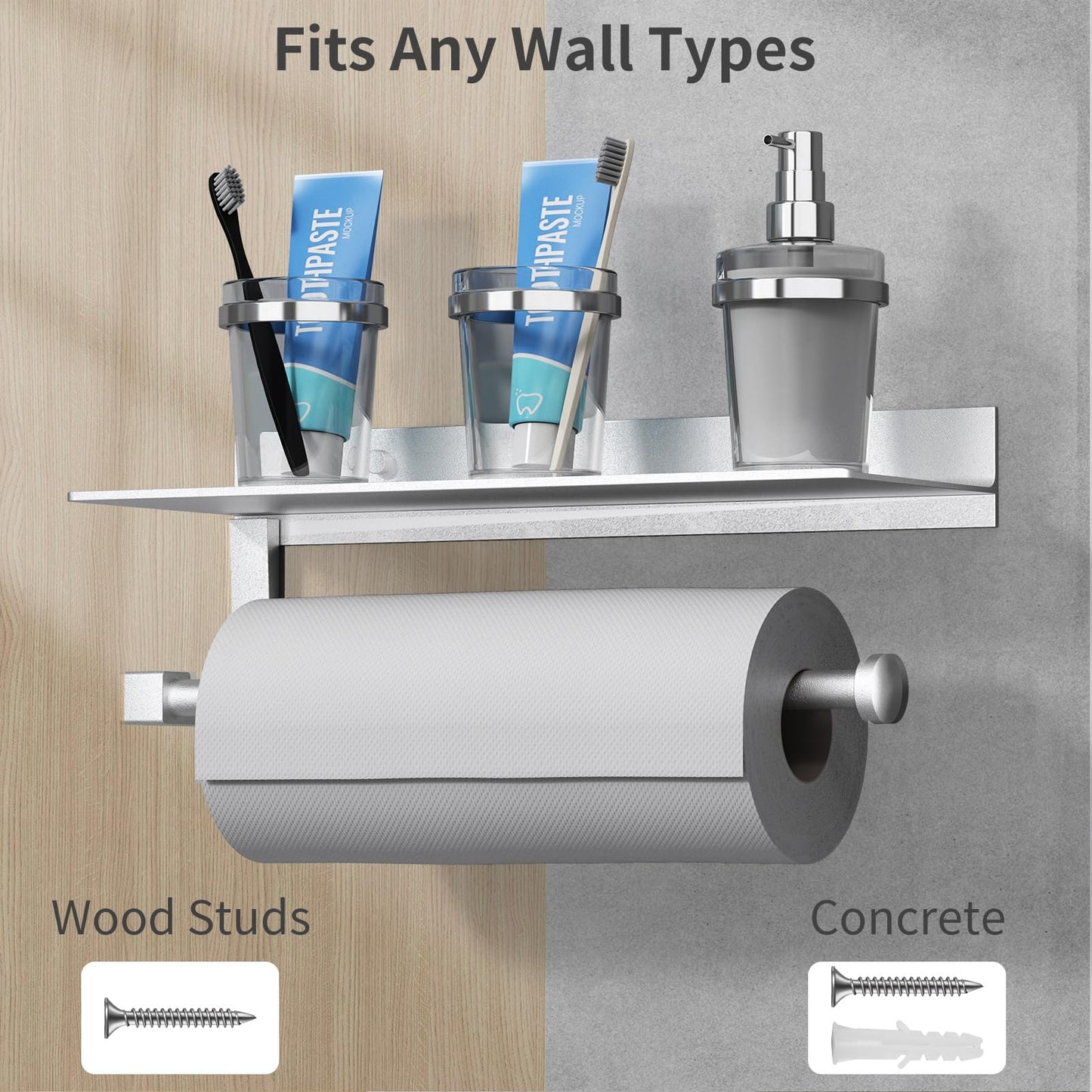 Danpoo Wall Mount Paper Towel Holder with Shelf for Bathroom, Kitchen Paper Towel Roll Holder, Hand Towel Holder Adhesive