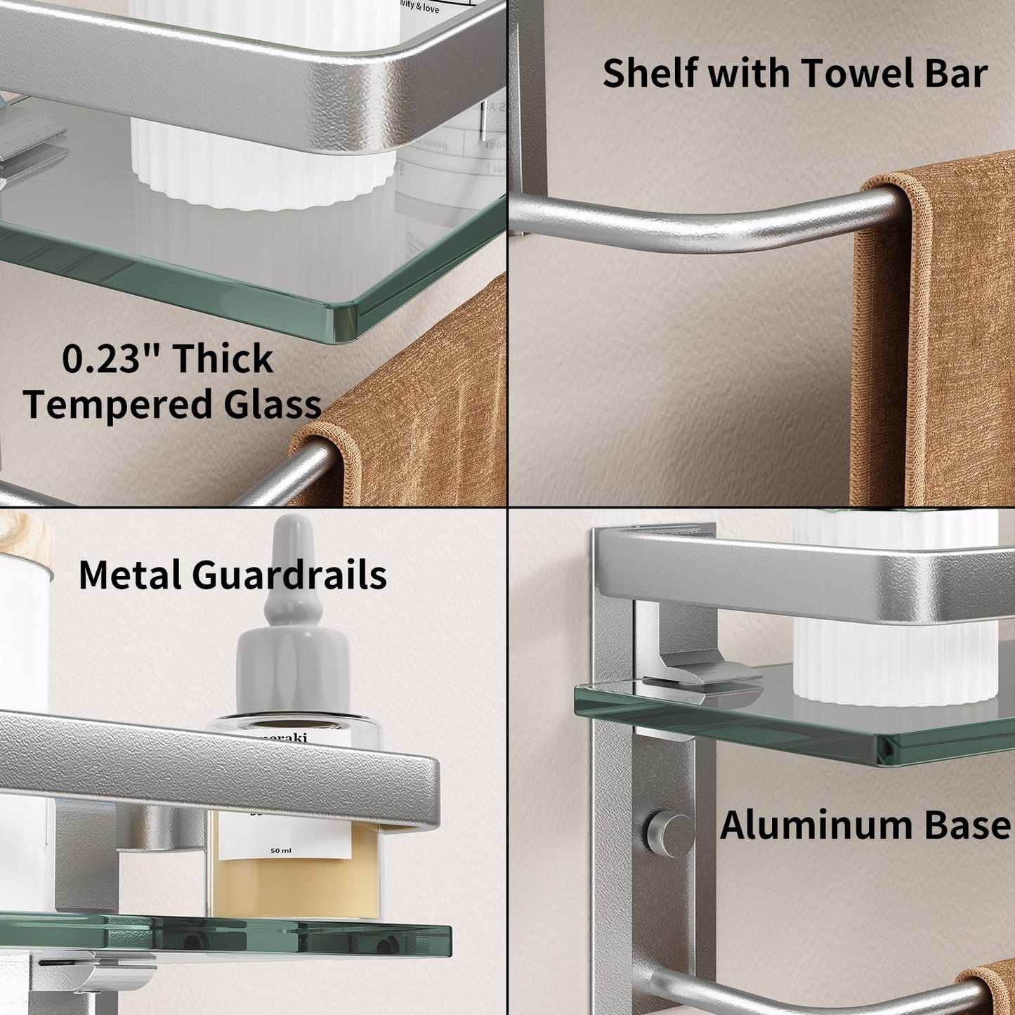 Danpoo Bathroom Shelves Wall Mount, Tempered Glass Floating Shelves