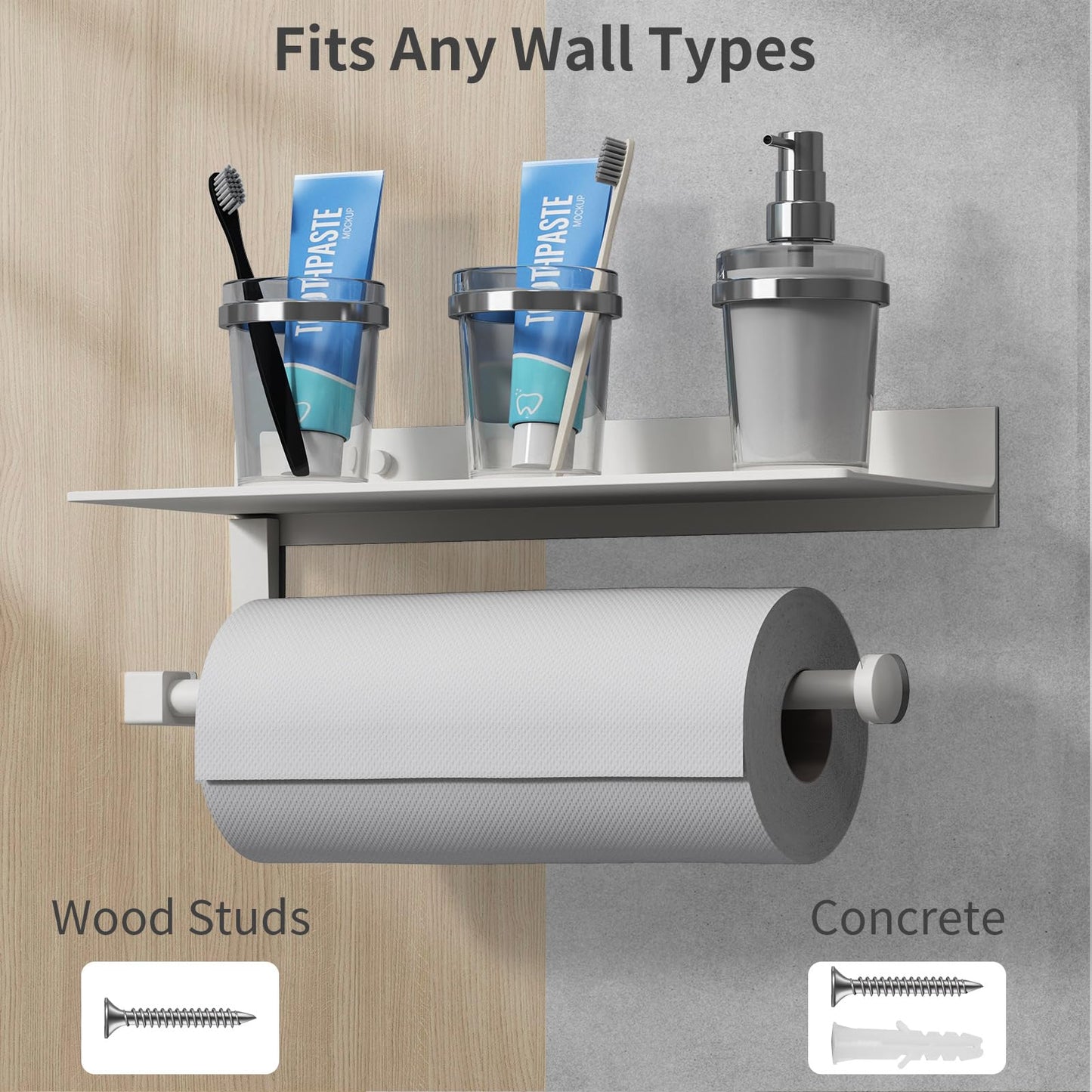Danpoo Wall Mount Paper Towel Holder with Shelf for Bathroom, Kitchen Paper Towel Roll Holder, Hand Towel Holder Adhesive