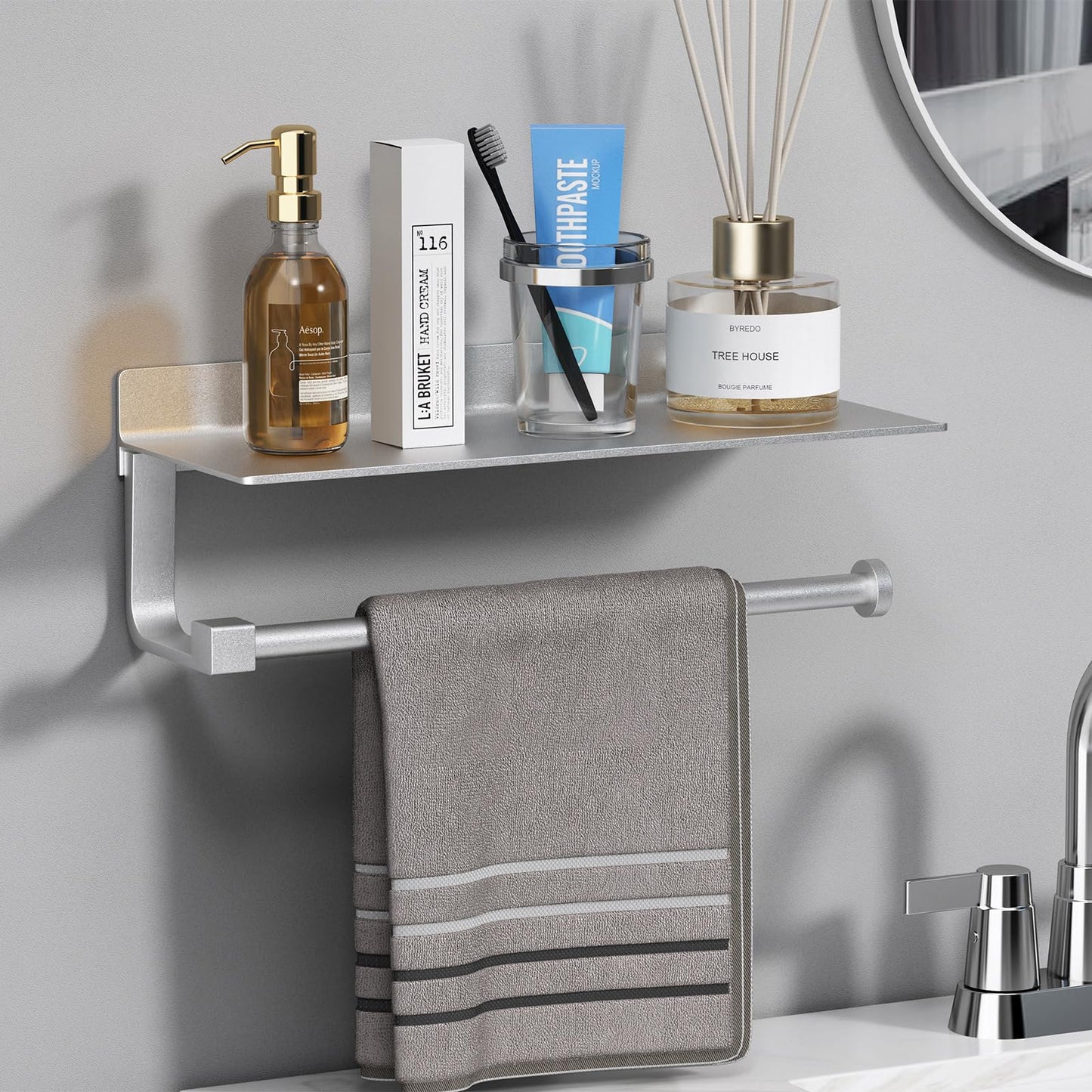 Danpoo Wall Mount Paper Towel Holder with Shelf for Bathroom, Kitchen Paper Towel Roll Holder, Hand Towel Holder Adhesive