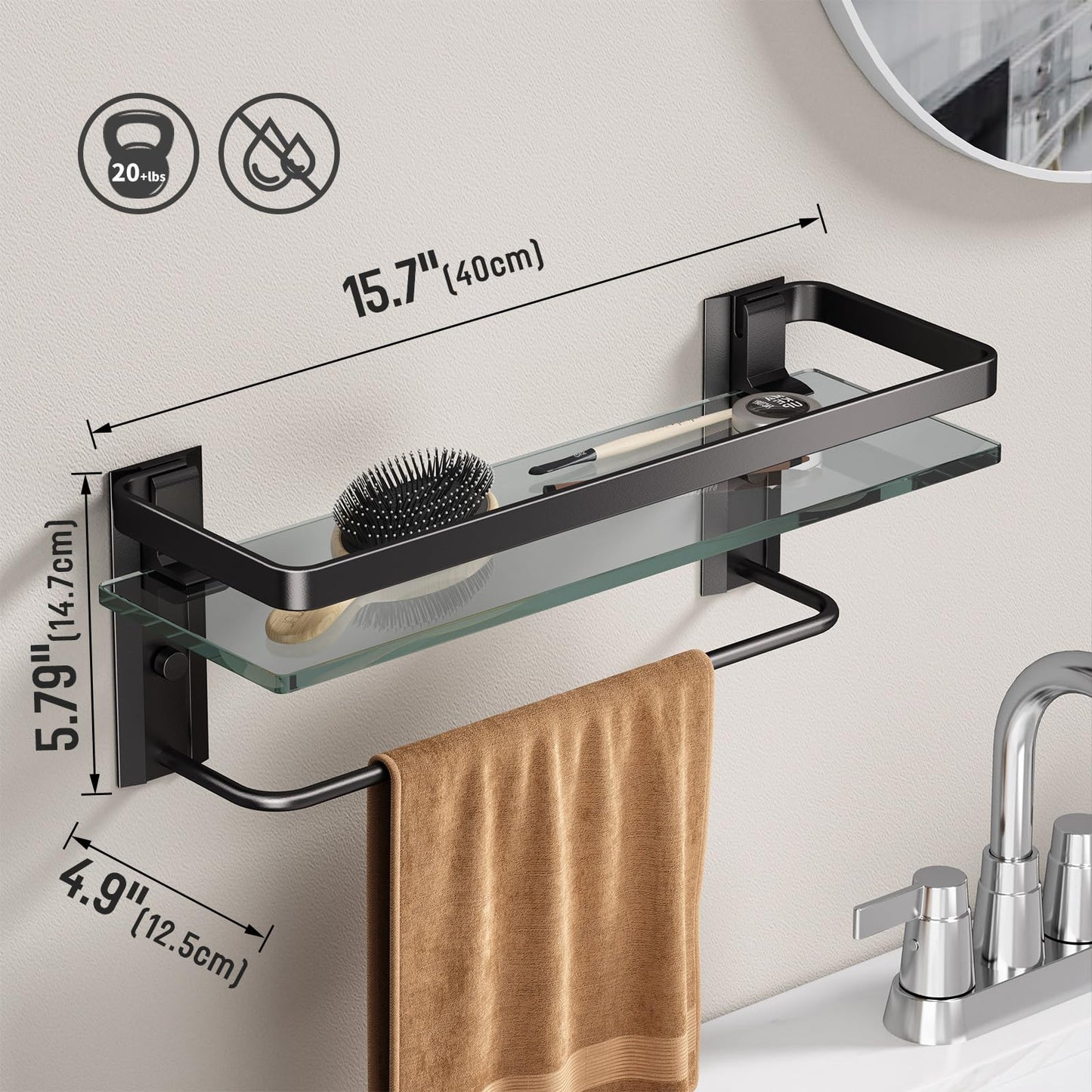 Danpoo Bathroom Shelves Wall Mount, Tempered Glass Floating Shelves