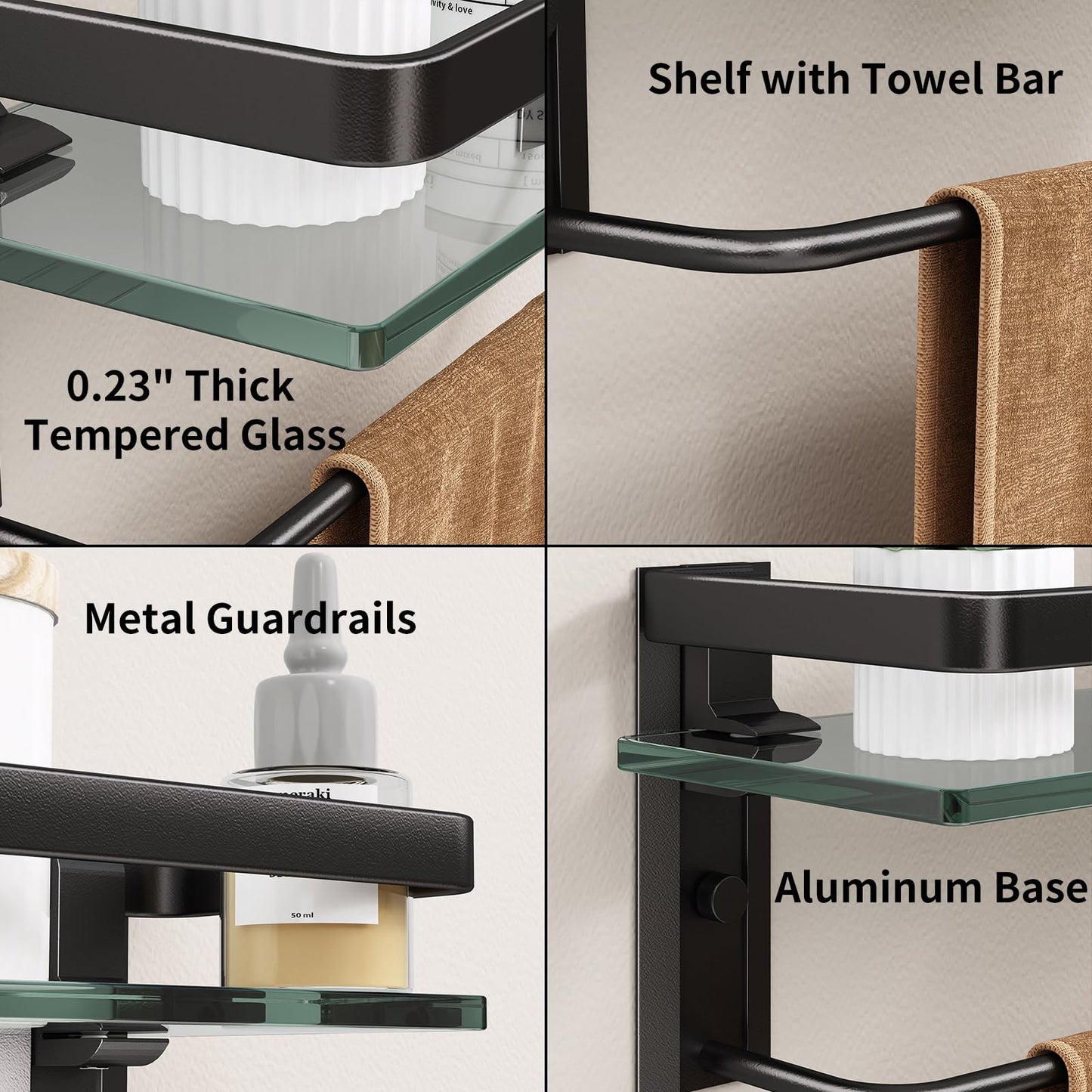 Danpoo Bathroom Shelves Wall Mount, Tempered Glass Floating Shelves