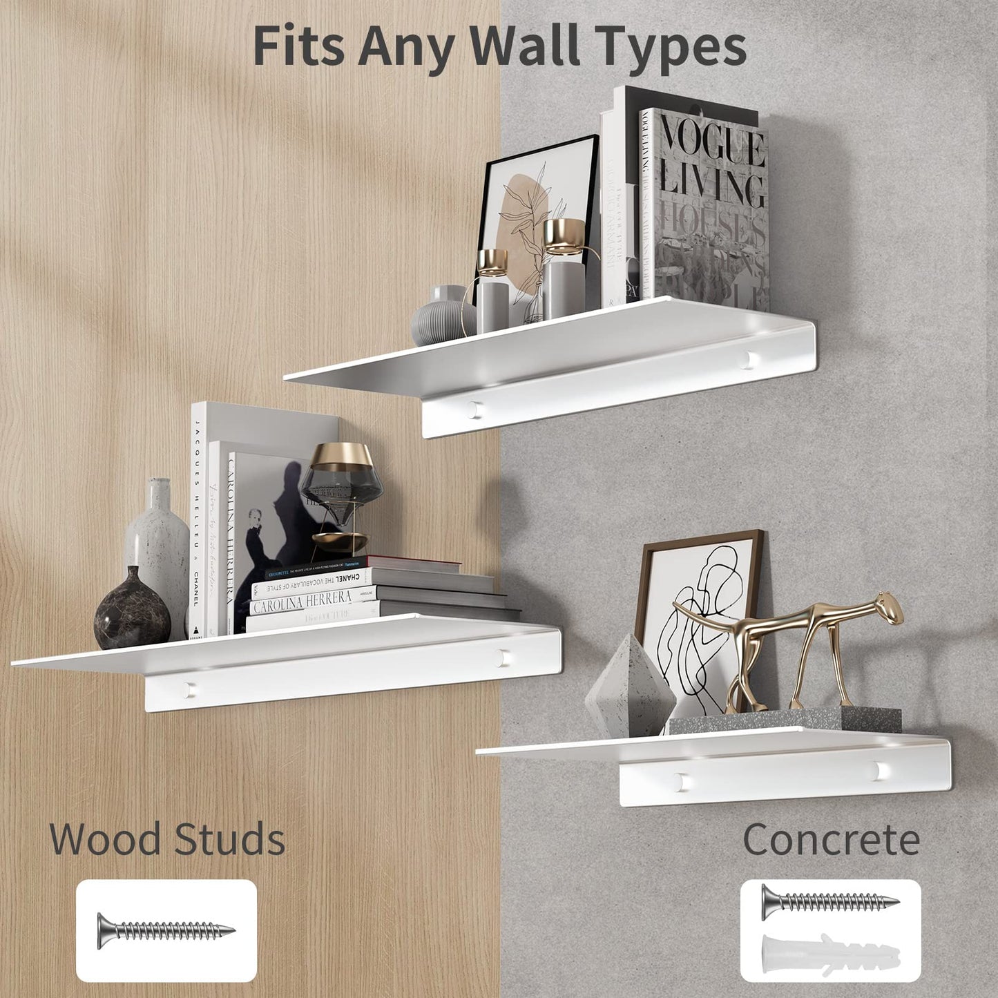 Danpoo Floating Shelf, Metal Wall Shelf for Bathroom/Living Room/Kitchen/Bedroom, Display Shelf for Collectibles