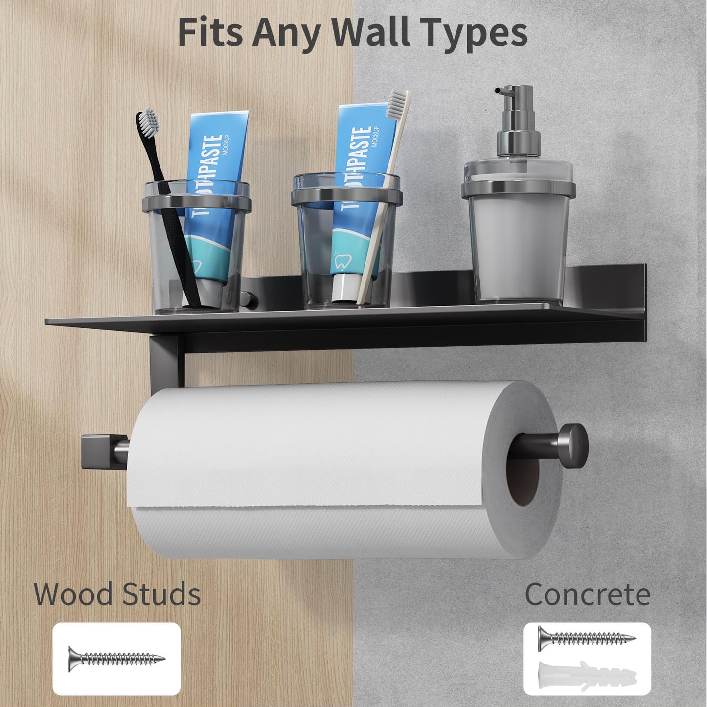 Danpoo Wall Mount Paper Towel Holder with Shelf for Bathroom, Kitchen Paper Towel Roll Holder, Hand Towel Holder Adhesive