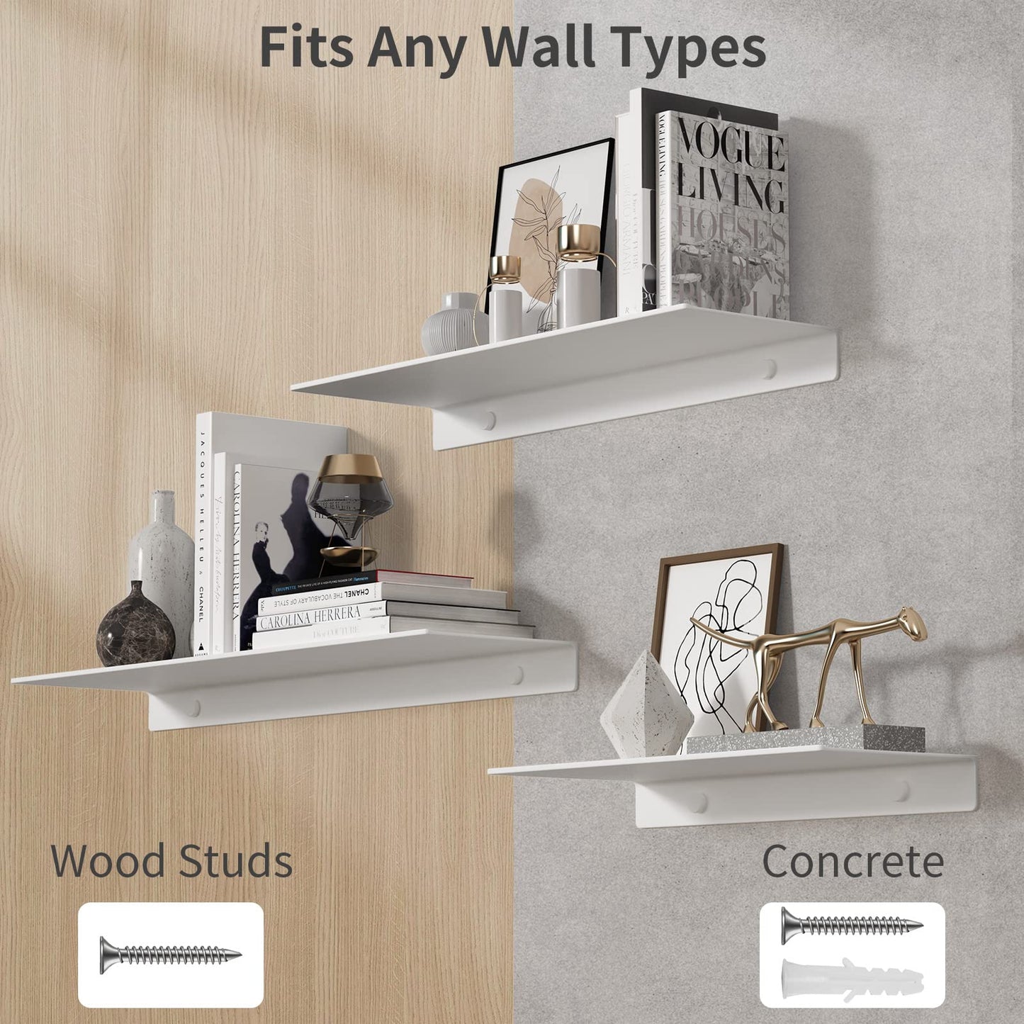 Danpoo Black Floating Shelves for Wall Storage, Metal Wall Shelves for Living Room, Bathroom, Kitchen, 12” Small Display Shelves for Collectibles(2 PCS)