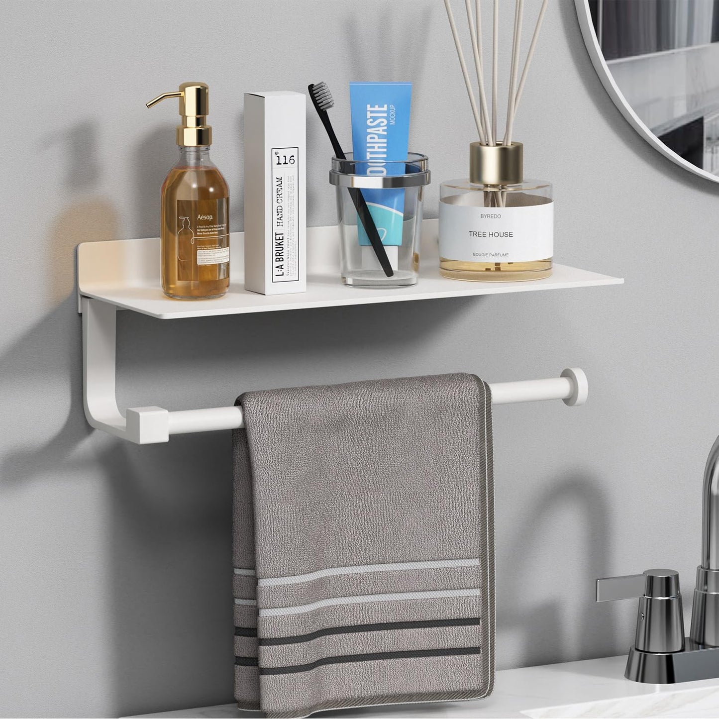 Danpoo Wall Mount Paper Towel Holder with Shelf for Bathroom, Kitchen Paper Towel Roll Holder, Hand Towel Holder Adhesive