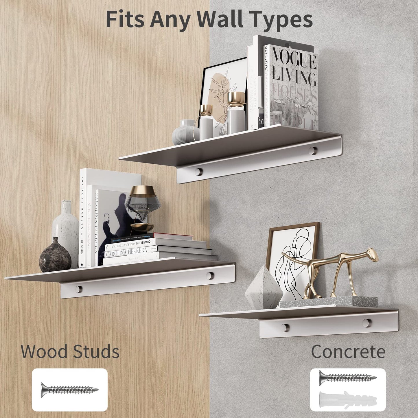 Danpoo Floating Shelf, Metal Wall Shelf for Bathroom/Living Room/Kitchen/Bedroom, Display Shelf for Collectibles