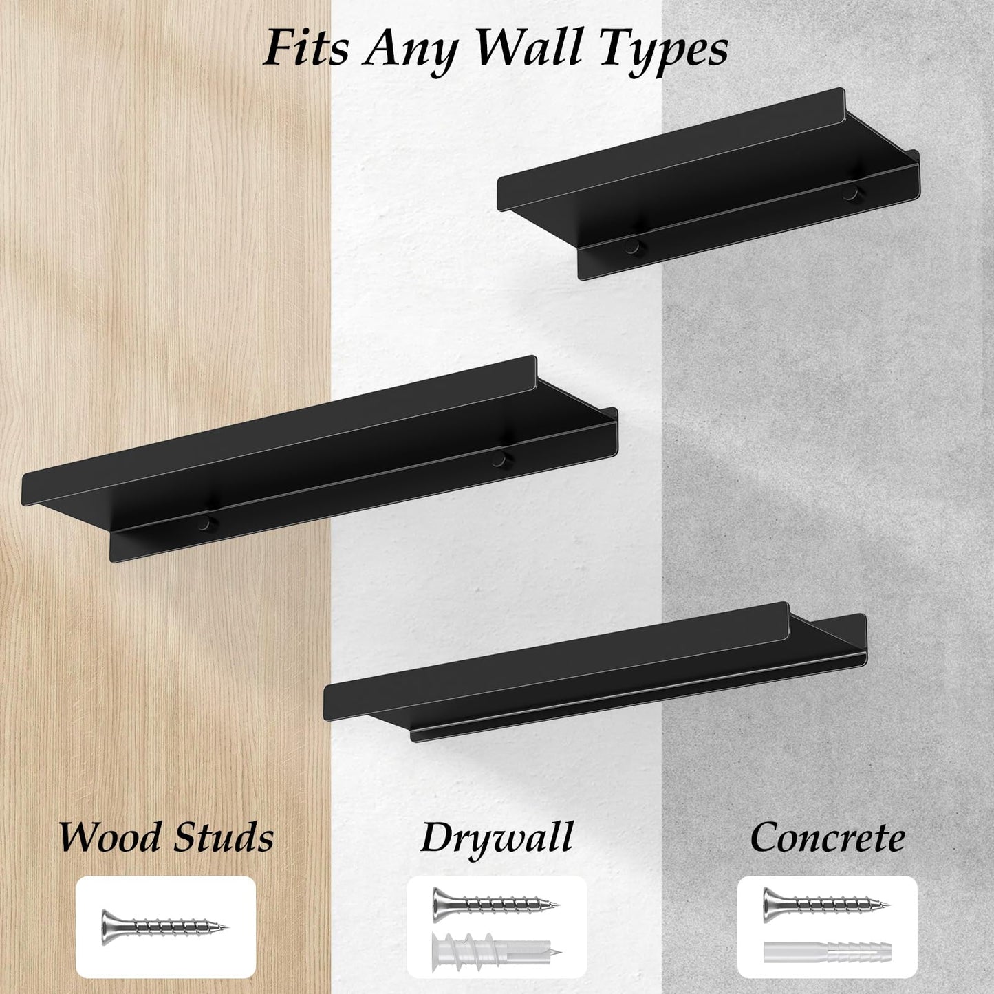 Danpoo Black Floating Shelves for Wall Metal Shelf Wall Mounted Shelves for Bathroom Wall Shelves,12 inch
