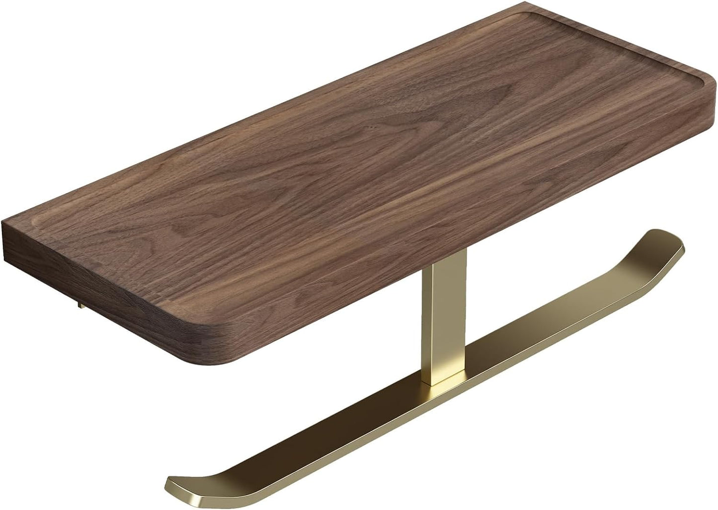 Danpoo Brushed Gold Toilet Paper Holder with Walnut Wood Shelf - Double Rolls, Wall-Mounted, Made of Premium Stainless Steel