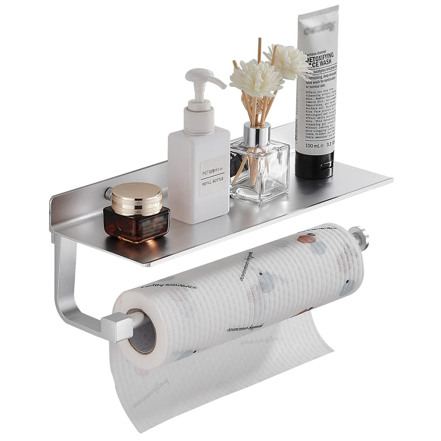 Danpoo Wall Mount Paper Towel Holder with Shelf for Bathroom, Kitchen Paper Towel Roll Holder, Hand Towel Holder Adhesive