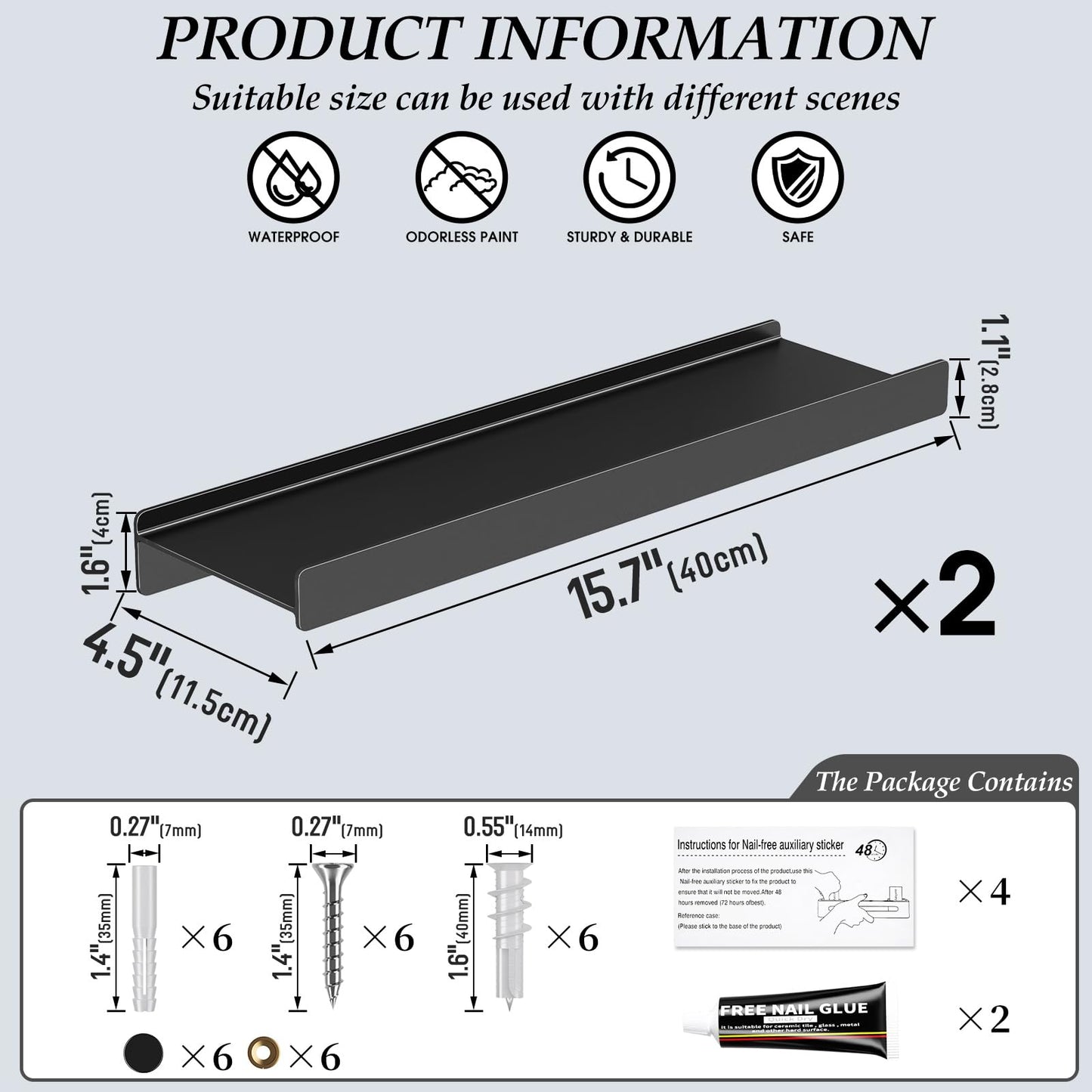 Danpoo Black Floating Shelves for Wall Metal Shelf Wall Mounted Shelves for Bathroom Wall Shelves,12 inch