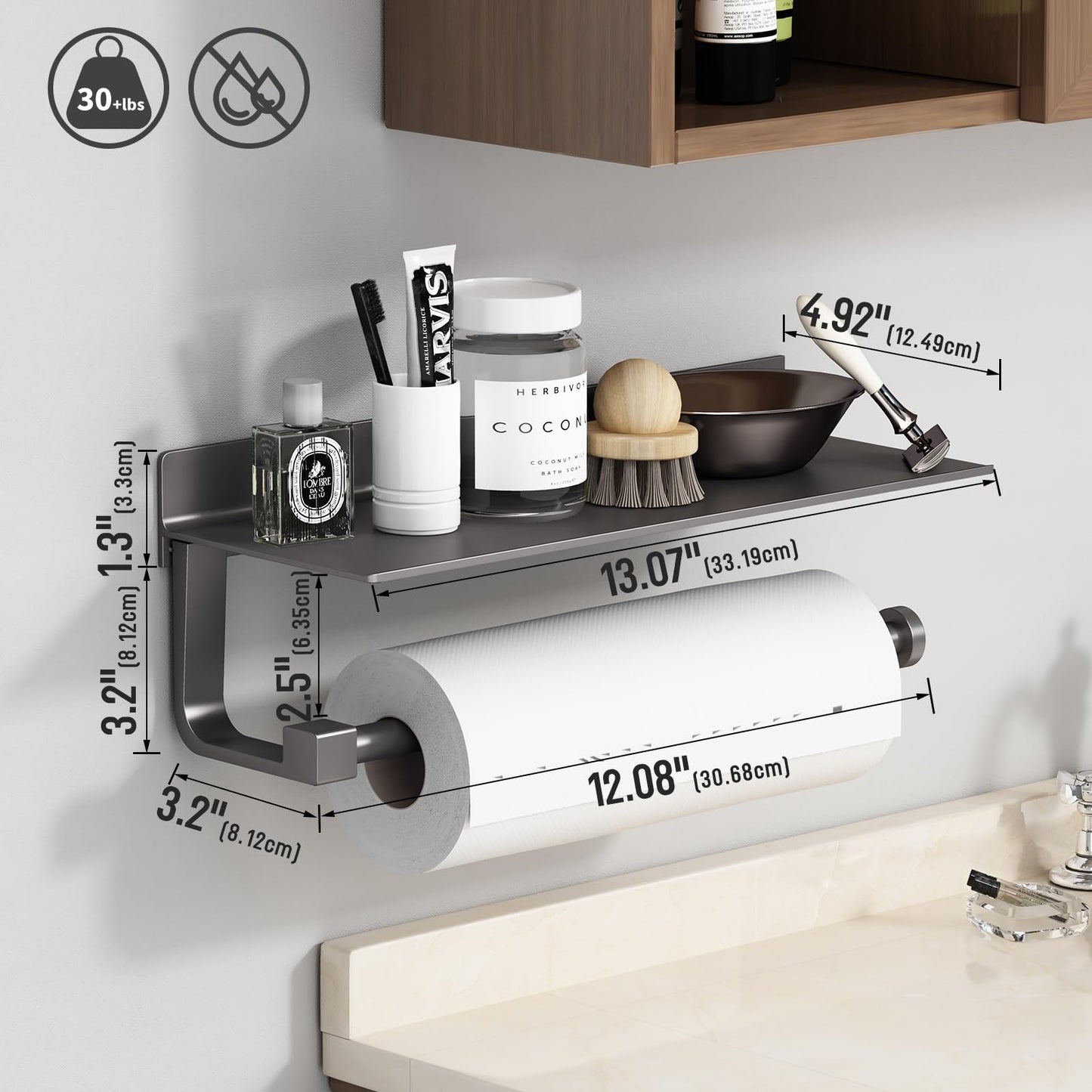 Danpoo Wall Mount Paper Towel Holder with Shelf for Bathroom, Kitchen Paper Towel Roll Holder, Hand Towel Holder Adhesive
