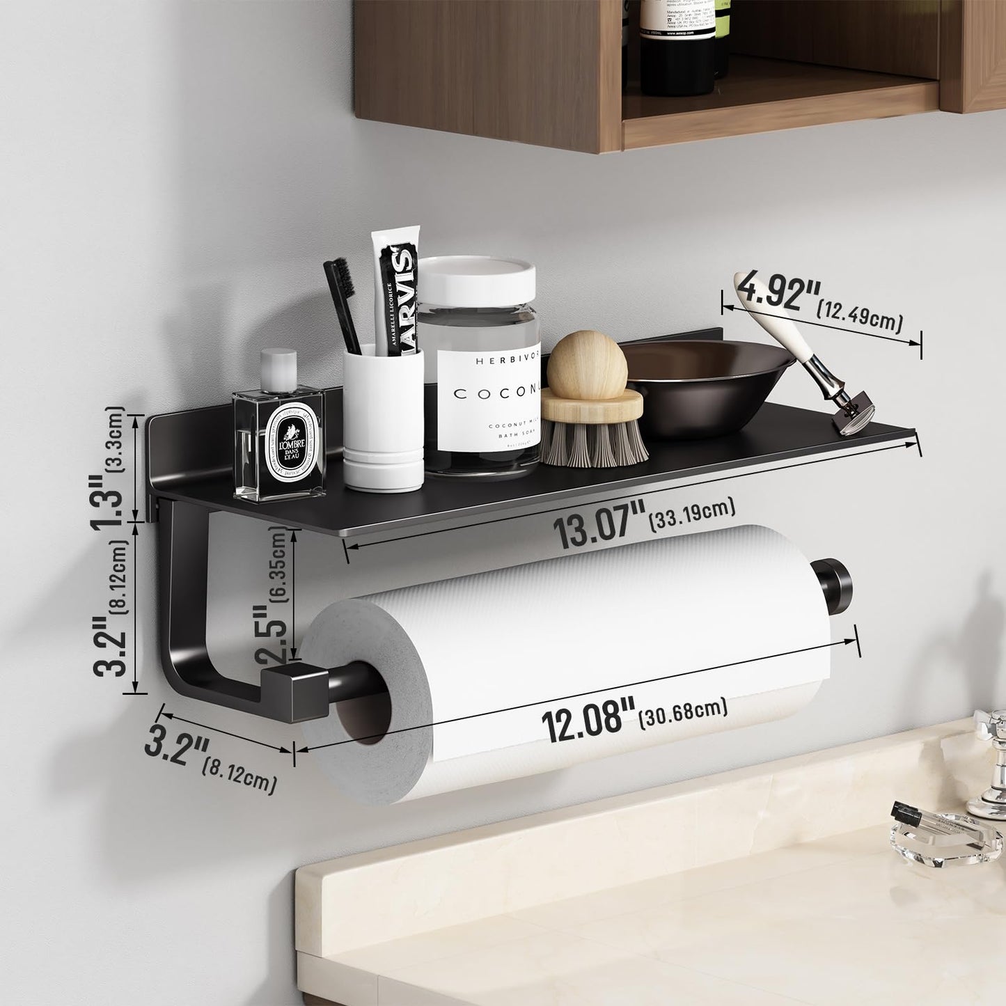 Danpoo Wall Mount Paper Towel Holder with Shelf for Bathroom, Kitchen Paper Towel Roll Holder, Hand Towel Holder Adhesive