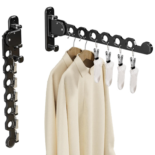 Clothes Drying Rack Foldable Wall Mounted Laundry Drying Rack Clothing Coat Hanger Clothes Dryer Black