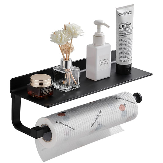 Danpoo Wall Mount Paper Towel Holder with Shelf for Bathroom, Kitchen Paper Towel Roll Holder, Hand Towel Holder Adhesive