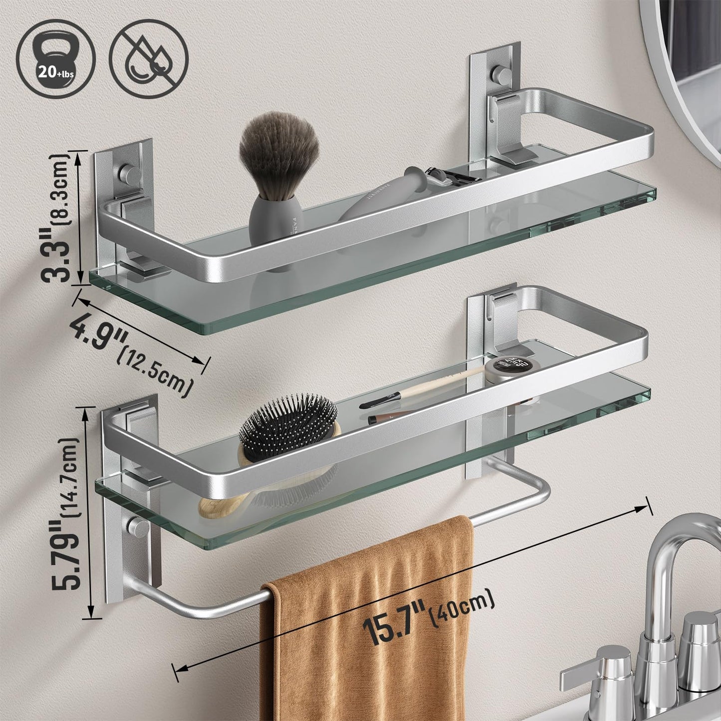 Danpoo Bathroom Shelves Wall Mount, Tempered Glass Floating Shelves